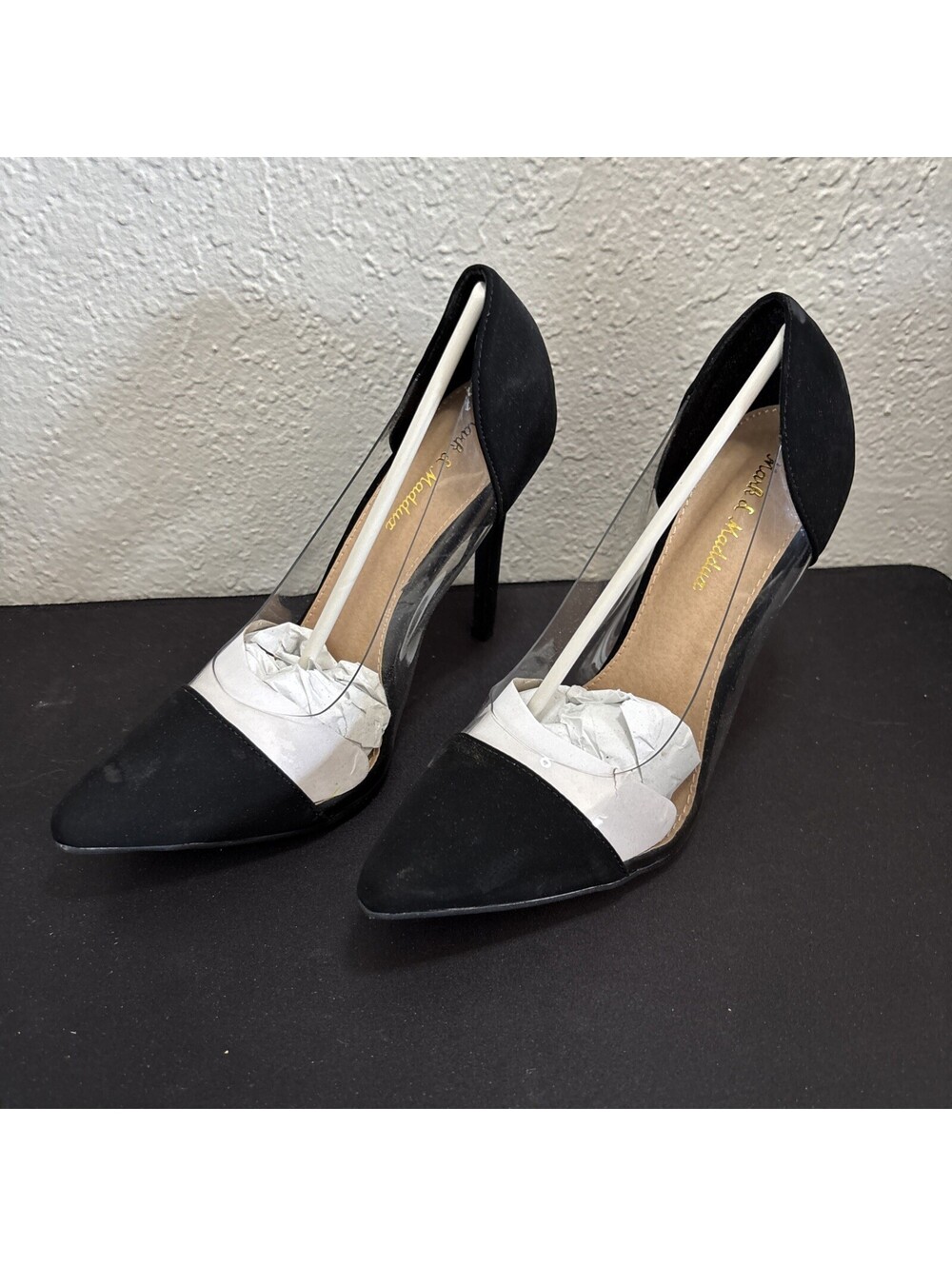 Mark D Maddux Clear Panel Pointed Toe Black Pumps Size 6.5
